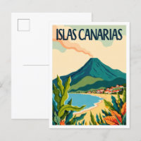 Islas Canarias España Viaje Ilustracion Vintage