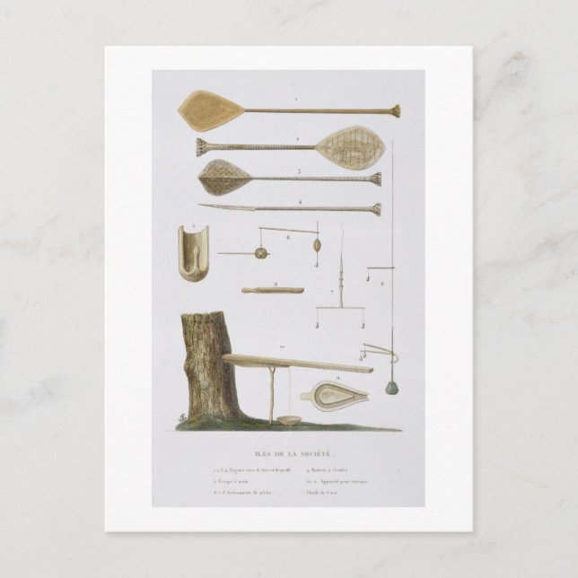 Postal Islas de la Sociedad: pangas, anzuelos de pesca y  (Anverso)