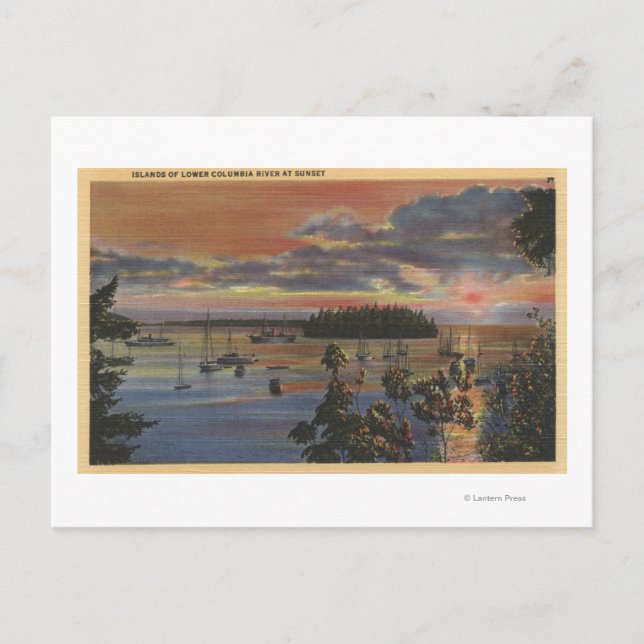 Postal Islas del bajo río Columbia en Sunsetand (Anverso)