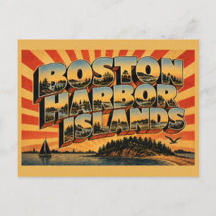 Postal Islas del Puerto de Boston MA Arte de Viaje Vintag