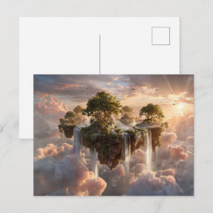 Postal Islas flotantes surrealistas con cascadas