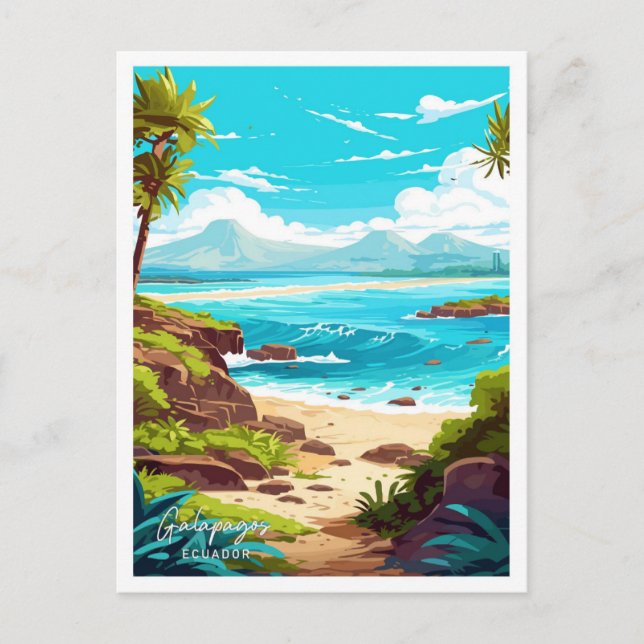 Postal Islas Galápagos Ilustracion de viajes Ecuador (Anverso)
