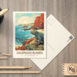 Postal Islas Galápagos: Vintage de arte de viajes<br><div class="desc">Islas Galápagos en un estilo de arte vectorial. Las Islas Galápagos son un archipiélago volcánico en el Océano Pacífico. Es considerado uno de los destinos más importantes del mundo para la observación de la vida salvaje.</div>