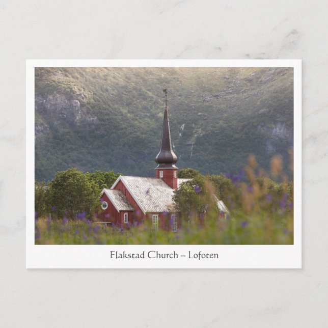 Postal Islas Lofoten Iglesia Flakstad (Anverso)