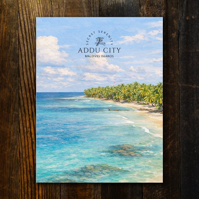 Postal Islas Maldivas Ciudad Addu | Playa de Acuarela (Maldives Islands Addu City | Watercolor Beach Postcard)