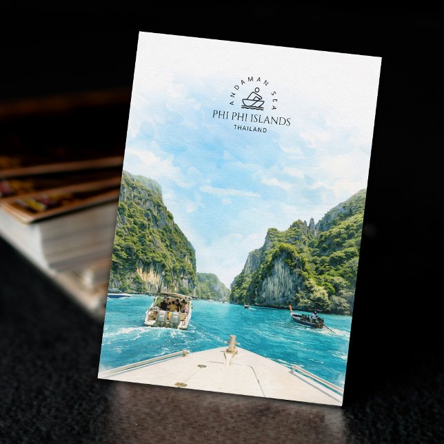 Postal Islas Phi Phi, Tailandia | Recuerdo de Acuarela  (Phi Phi Islands, Thailand | Watercolor Souvenir Postcard)