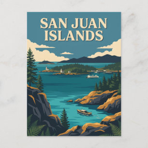 Postal Islas San Juan Washington Póster Vintage Costero