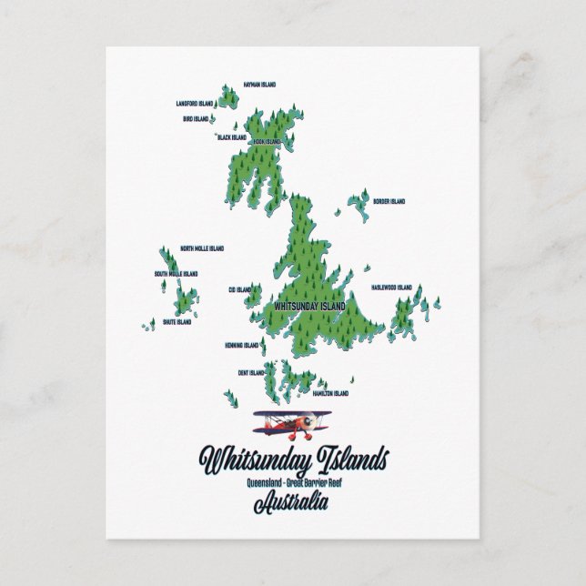 Postal Islas Whitsunday Australia cartel de mapa (Anverso)