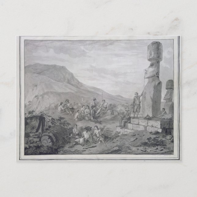 Postal Isleños y monumentos de Isla de Pascua, 1786 (Anverso)