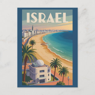 Postal Israel Tel Aviv Ilustración Arte de Viaje Vintage