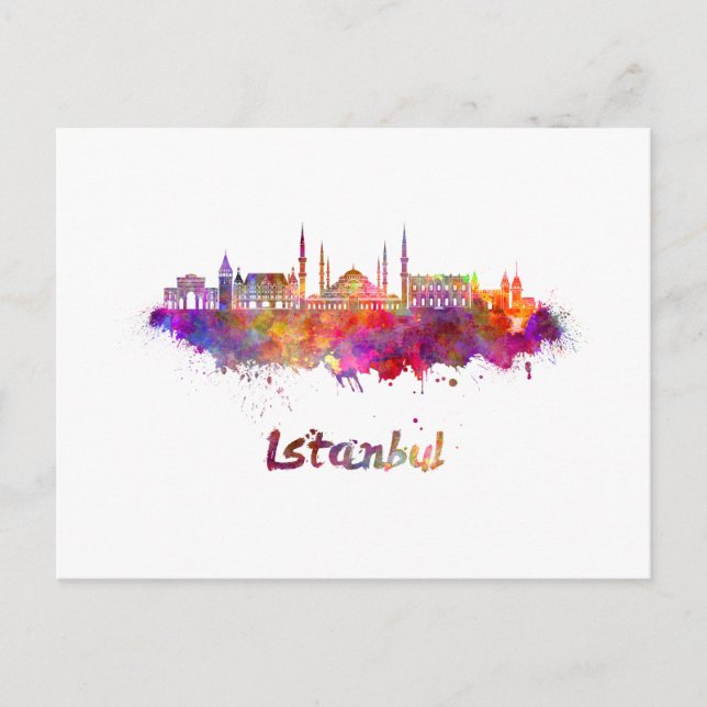 Postal Istanbul skyline in watercolor (Anverso)