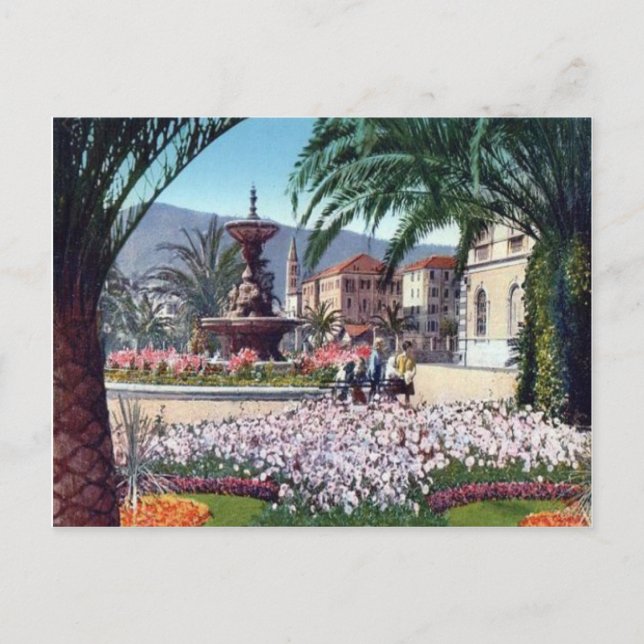 Postal Italia, Alassio, flores alrededor de la fuente (Anverso)