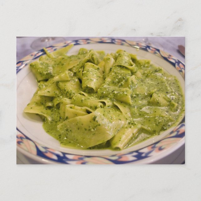 Postal Italia, Camogli. Platos de pasta con pesto (Anverso)
