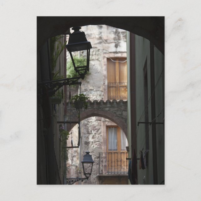 Postal Italia, Cerdeña, Bosa. Detalle de la calle. (Anverso)