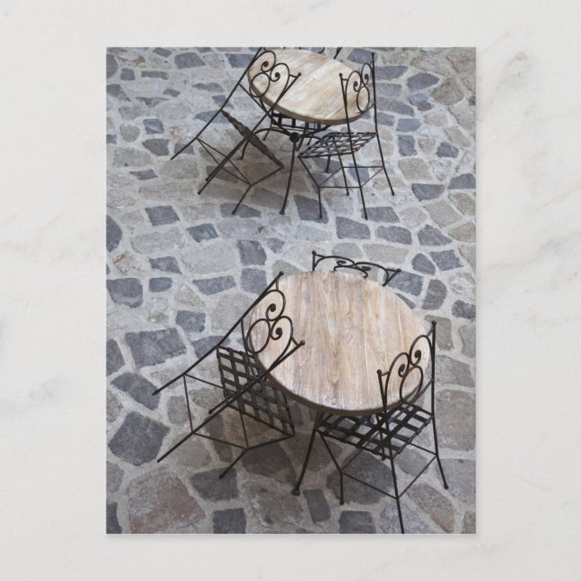 Postal Italia, Cerdeña, Castelsardo. Mesas de café. (Anverso)