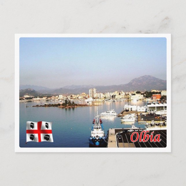 Postal Italia - Cerdeña - Olbia - Puerto antiguo - (Anverso)