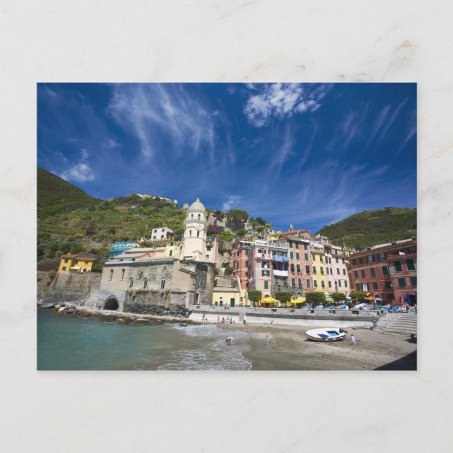 Postal Italia, Cinque Terre, Vernazza, puerto e iglesia 2 (Anverso)