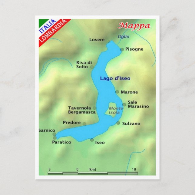 Postal Italia - Lombardía - Lago Iseo - Mapa - (Anverso)