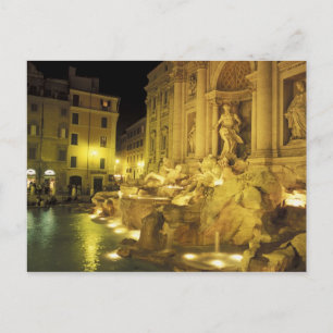 Postal Italia, Roma. Fuente de Trevi por la noche.