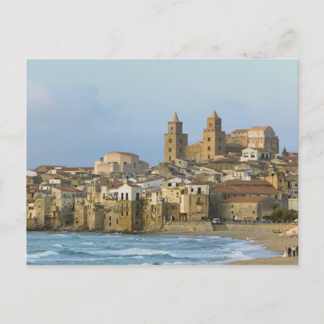 Postal Italia, Sicilia, Cefalu, Vista con el Duomo desde  (Anverso)