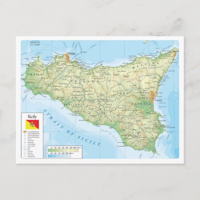 Postal Italia - Sicilia - Mapa de Sicilia - (Anverso)