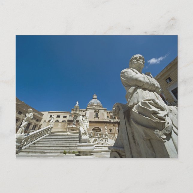 Postal Italia, Sicilia, Palermo, fuente con busto y (Anverso)