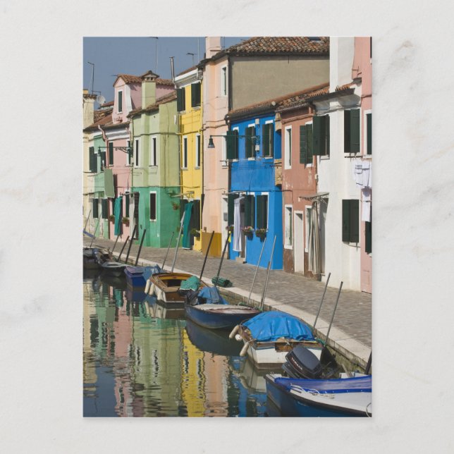 Postal Italia, Venecia, Burano. Casas multicolores a lo l (Anverso)