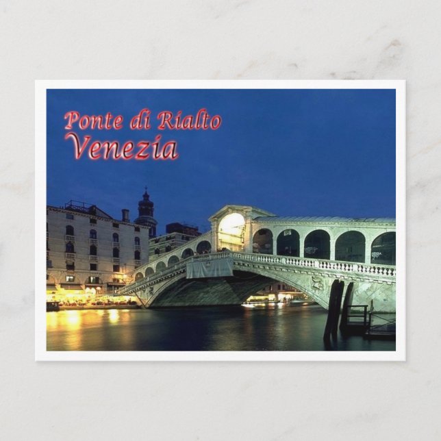 Postal Italia - Venecia - Puente Rialto de noche - (Anverso)
