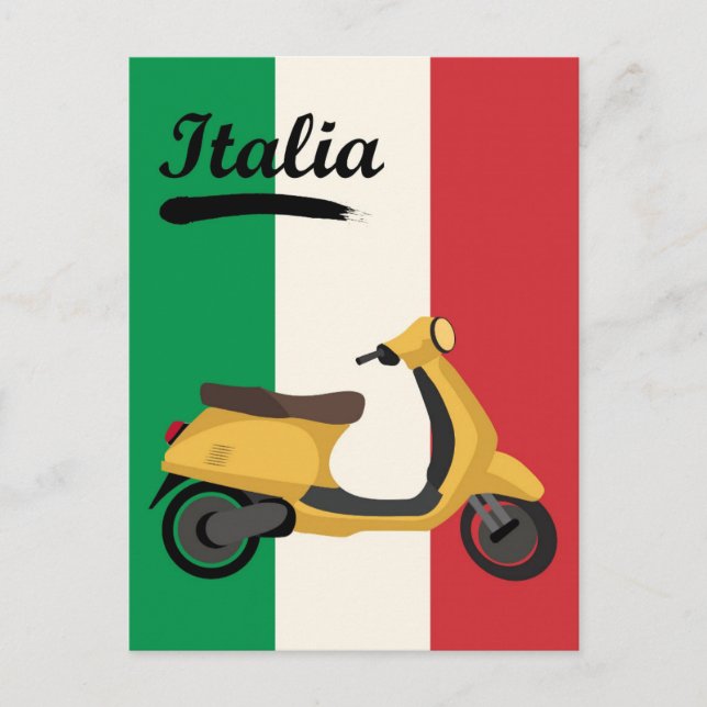 Postal Italia Vintage Bandera Italiana Vespa Scooter Trav (Anverso)