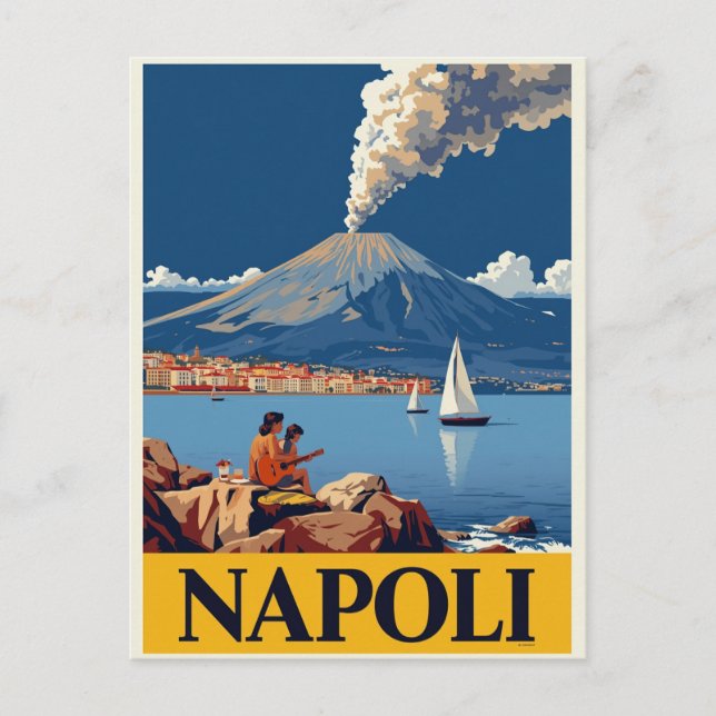 Postal Italian Coast Naples Vesuvius Artwork (Anverso)