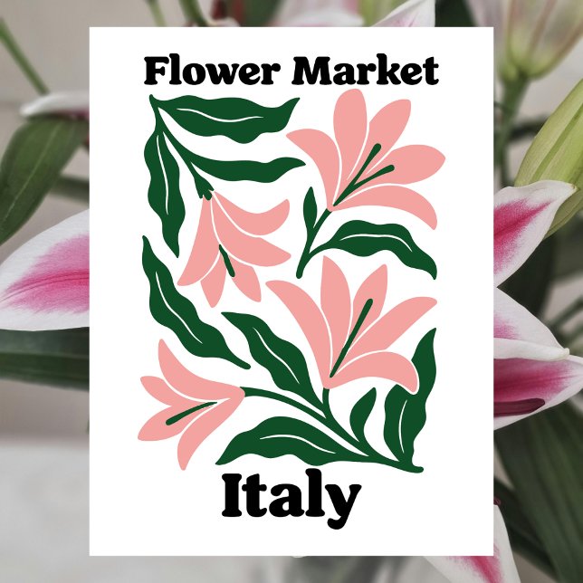 Postal Italy Flower Market Pink Lily & Emerald Leaf (Italy Flower Market Pink Lily & Emerald Leaf Postcard)
