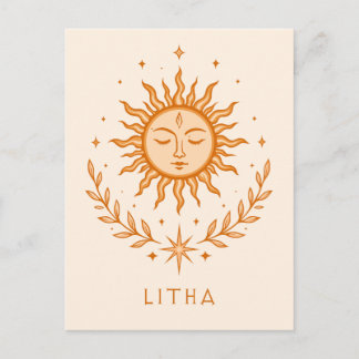 Postal itha Celestial Sun Face Botanical Wreath Art