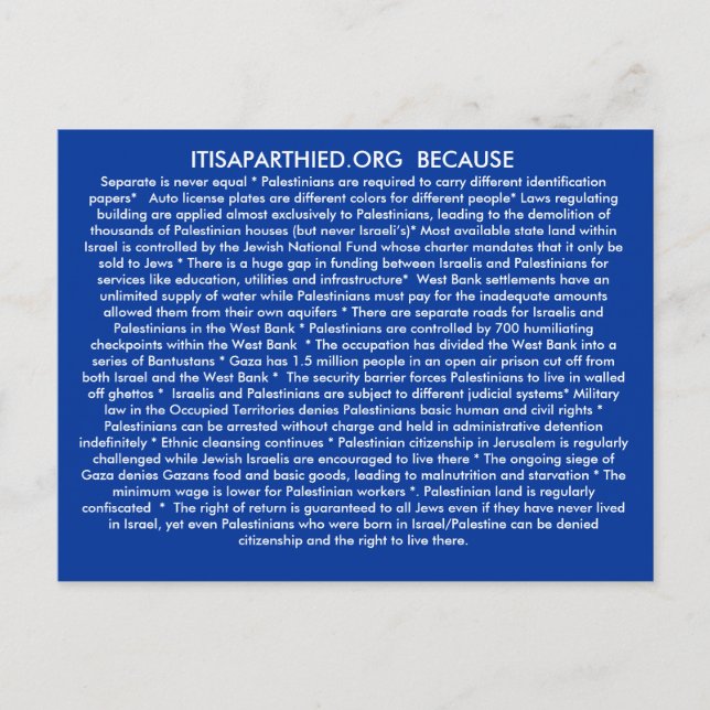 POSTAL ITISAPARTHEID.ORG BECASUE (Anverso)