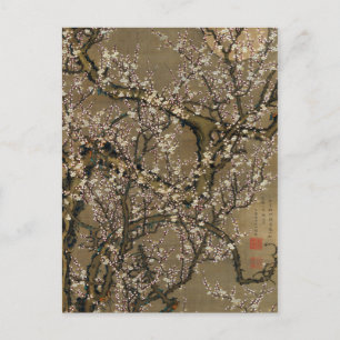 Postal Ito Jakuchu Flores de ciruela blanca y luna