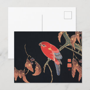 Postal Ito Jakuchu Loro Rojo en la rama del arte japonés
