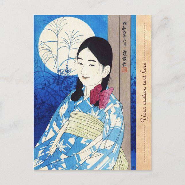 Postal Ito Shinsui Otoño Luna Llena Chica hermosa (Anverso)
