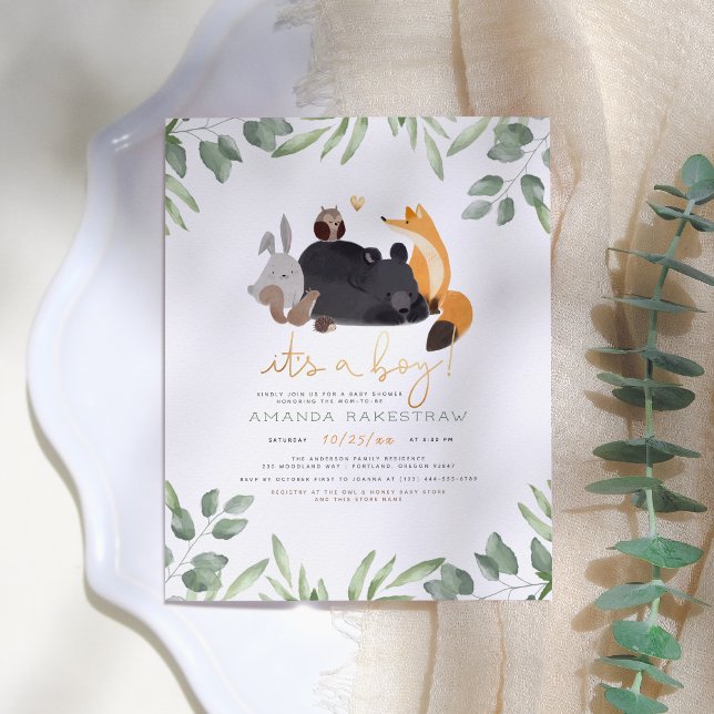 Postal It's a Boy! Woodland Animals Forest Baby Shower (Subido por el creador)