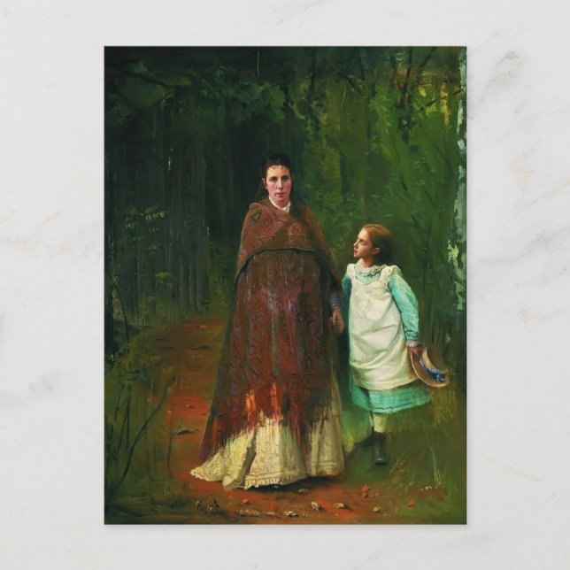 Postal Ivan Kramskoy - Retrato de esposa e hija (Anverso)