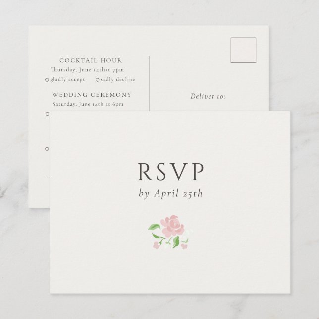 Postal Ivory | Chic Wedding RSVP Response Postcard (Anverso / Reverso)