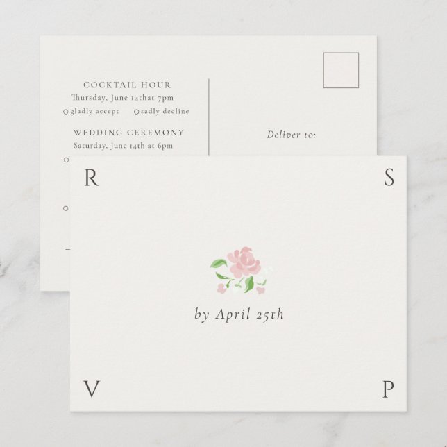 Postal Ivory | Chic Wedding RSVP Response Postcard (Anverso / Reverso)
