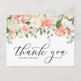 Postal Ivory Peach Peony y Hydrangea Boda Gracias