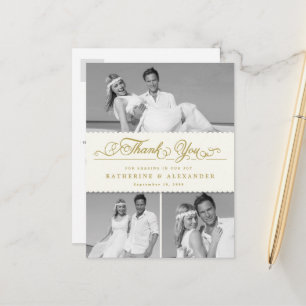 Postal Ivory Scalloped Band 3 Photo Boda Gracias Pos