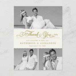 Postal Ivory Scalloped Band 3 Photo Boda Gracias Pos