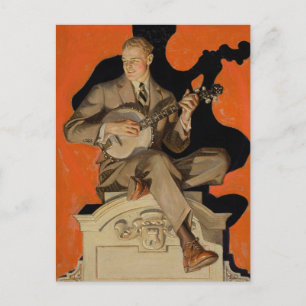 Postal J.C. Leyendecker Músico de Banjo 1920 Arte Art Déc
