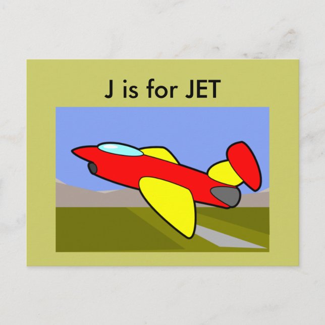 Postal "J" es para Jet Alphabet Flashcard (Anverso)