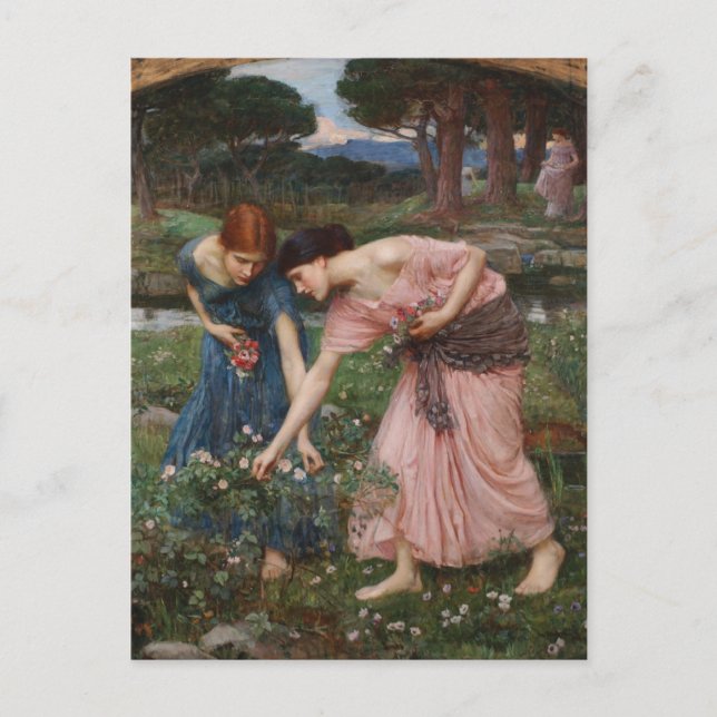 Postal J.W. Waterhouse Gather Ye Rosebuds (Anverso)