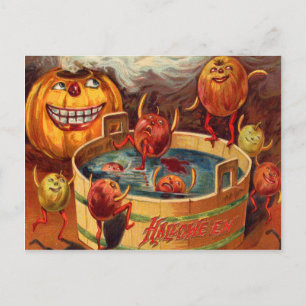 Postal Jack O' Lantern de calabaza manzana sonriente