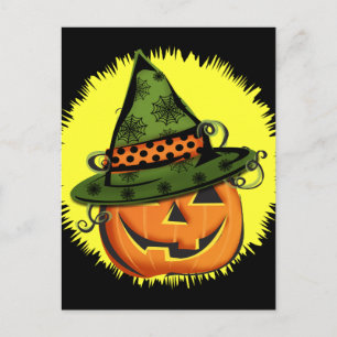 Postal Jack-O-Lantern en Gorra de brujas