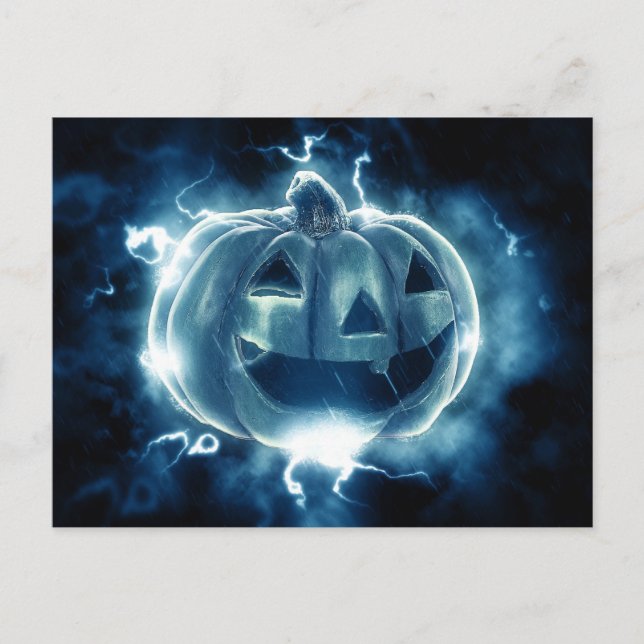 Postal jack-o-lantern en la lluvia (Anverso)