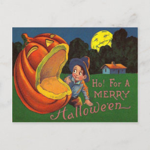 Postal Jack O Lantern Man In The Moon Boy
